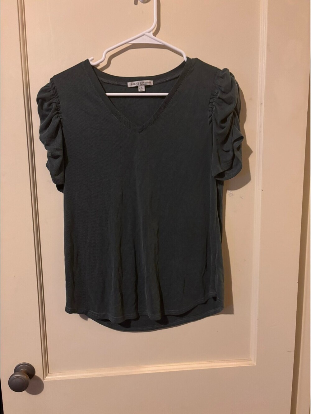 Dark green flutter sleeve V-neck top small